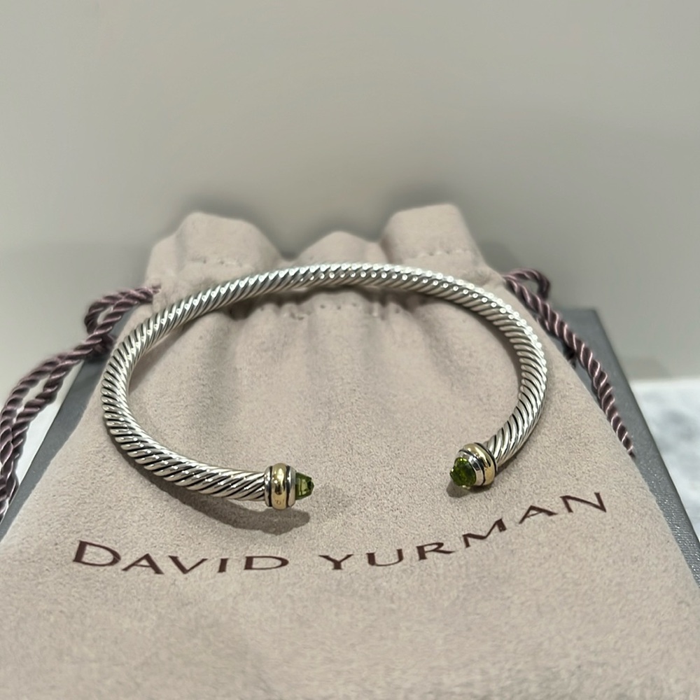 Authentic David Yurman cable bracelet 4mm silver/18k gold with peridot stones